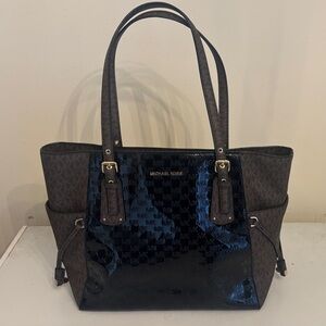 Michael Kors Glossy Black and Brown Tote